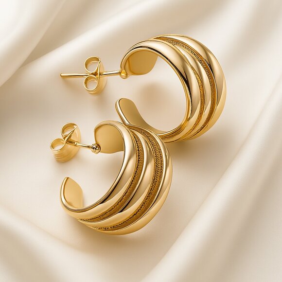 Elegant Gold Hoop Earrings – Classic Lightweight Jewelry for Women - 1-inch - Picture 1 of 9